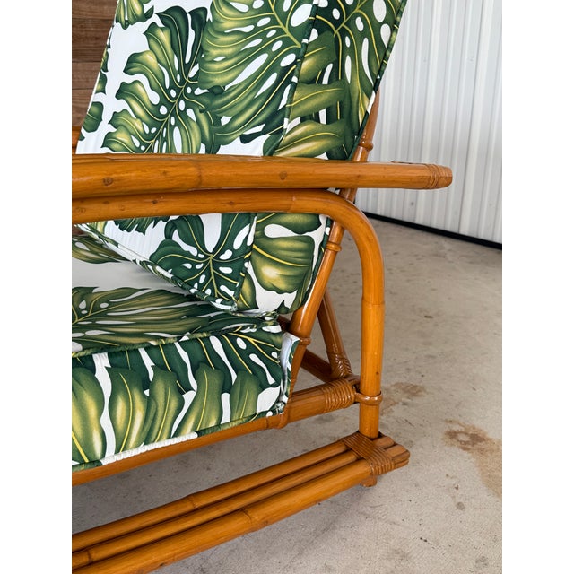 Pair of Mid-20th Century Restored Bent Rattan Lounge Chairs With Tropical Upholstery For Sale In Naples, FL - Image 6 of 12