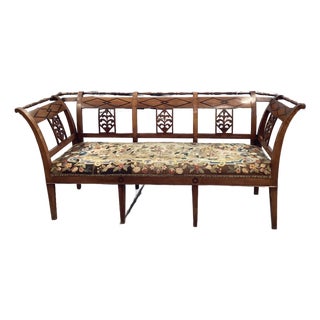 Late 19th Century Antique, American Bench With Sides & Back, Needlepoint Cushion For Sale