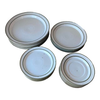 Late 20th Century Dansk Designs Denmark Green Mist Pattern Speckled Saucer, Bread Butter, Salad and Dinner Plate - Set of 22 For Sale