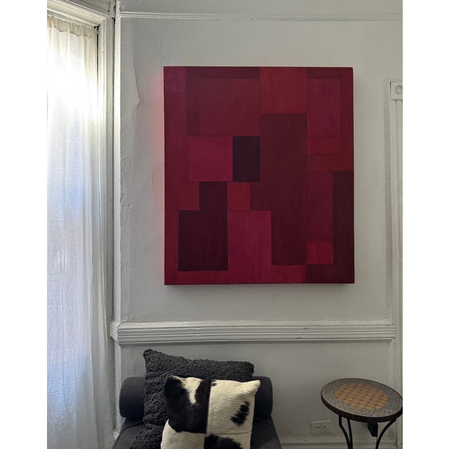 Textile Abstract Geometric Red Oil Painting by Stephen Cimini For Sale - Image 7 of 11