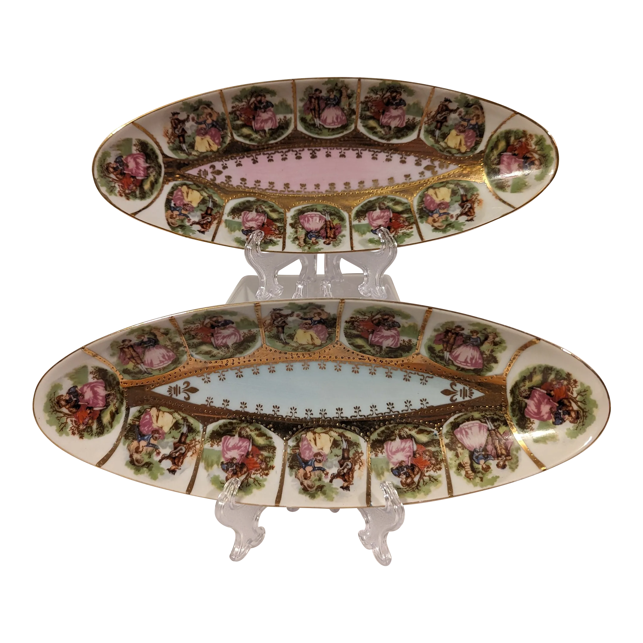 1950s Royal Vienna Courting Couples Celery/Trinket Dishes- Set of
