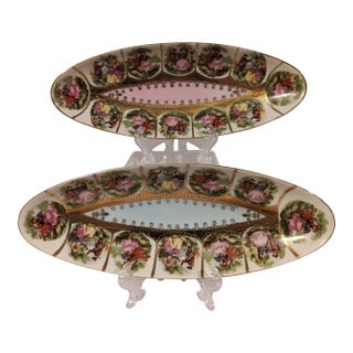 1950s Royal Vienna Courting Couples Celery/Trinket Dishes- Set of 2 For Sale