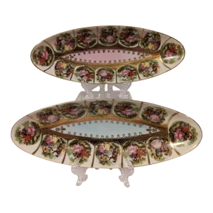 1950s Royal Vienna Courting Couples Celery/Trinket Dishes- Set of 2