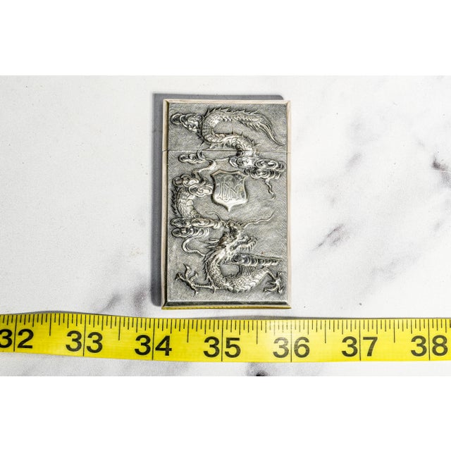 Refined Antique Chinese Export 900 Silver Calling Card Case Holder Dragon Bamboo Bird Asian Design For Sale - Image 16 of 17