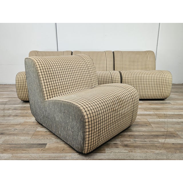 Mid-Century Modern Modular Sofa in Checked Fabric, 1970, Set of 4 For Sale - Image 3 of 18