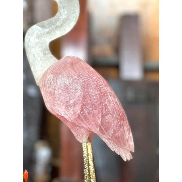 Figurative Rock Crystal & Rose Quartz Bird Sculpture With Amethyst Stand For Sale - Image 3 of 5