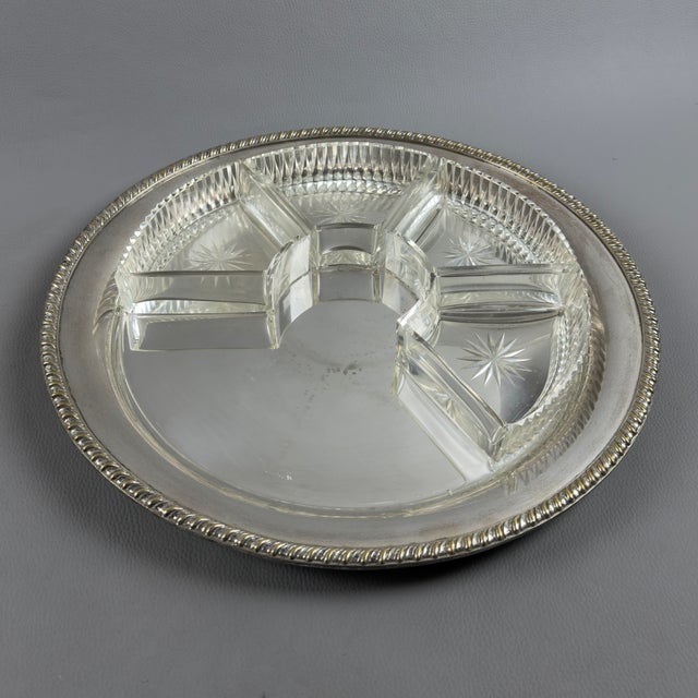 Vintage Cut Crystal and Silver Plated Appetizer Tray, 1960s For Sale - Image 5 of 12