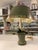 One Vintage Brunschwig & Fils green tole table lamp 20.5" high. Lampshade 17.5" wide at bottom and 10.5" wide at top.