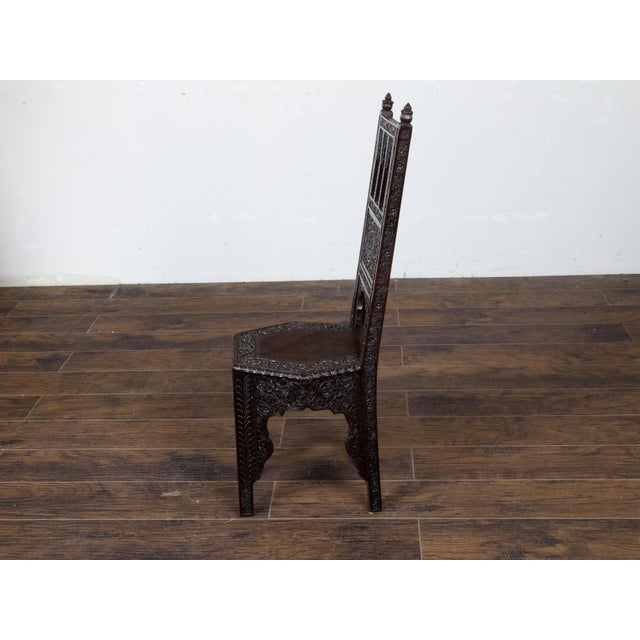 Anglo Indian Hand Carved Side Chair with Richly Carved Floral Motifs, circa 1900 For Sale - Image 9 of 12