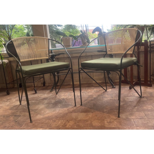 Mid-Century Modern Mid-Century Modern Wrought Iron Patio Chairs (Set of 2) Attributed to the Style of Frederick Weinberg For Sale - Image 3 of 6
