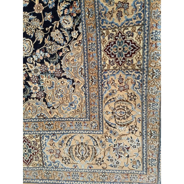 Vintage Persian Nain Area Rug, Hand-Knotted Wool & Silk, Garden of Paradise Pattern, 4x7, Navy & Tan For Sale In Chicago - Image 6 of 6