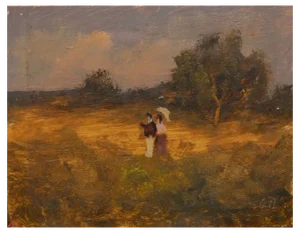 Antonio Leto, A Walk, 1890s, Oil on Board