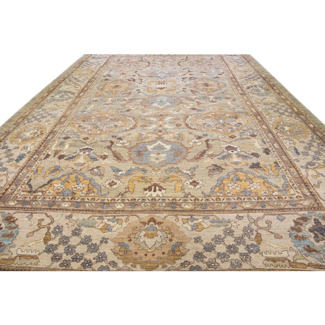 Modern Grey and Beige Modern Handmade Sultanabad Oversize Floral Wool Rug For Sale - Image 3 of 11
