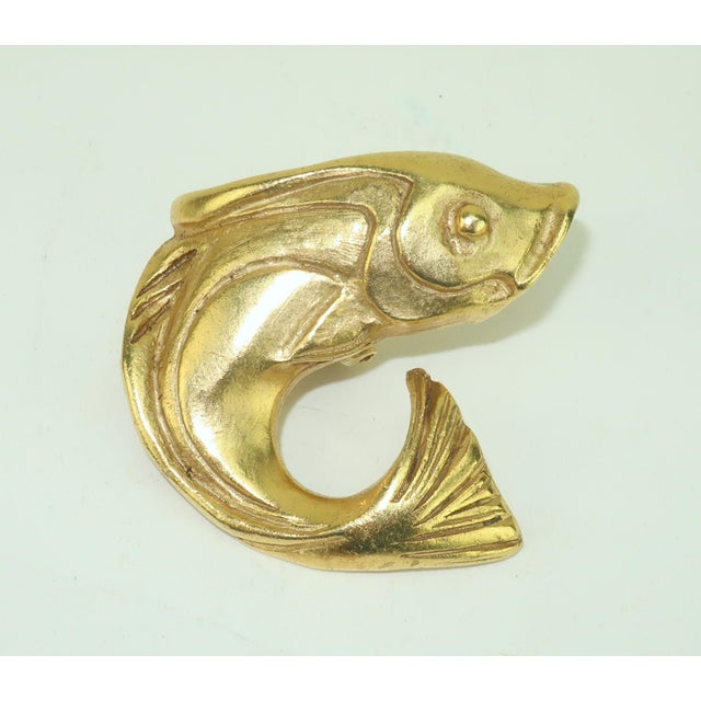Gold Tone Fish Earrings, 1980's For Sale - Image 9 of 10