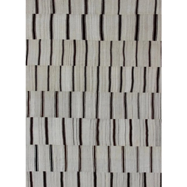 Contemporary Mid 20th Century Large Vintage Turkish Kilim Rug With Vertical Stripes in Cream and Brown Stripes For Sale - Image 3 of 13