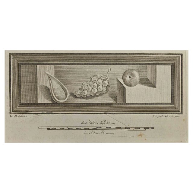Filippo de Grado, Ancient Roman Fresco Herculaneum, Etching, 18th Century For Sale
