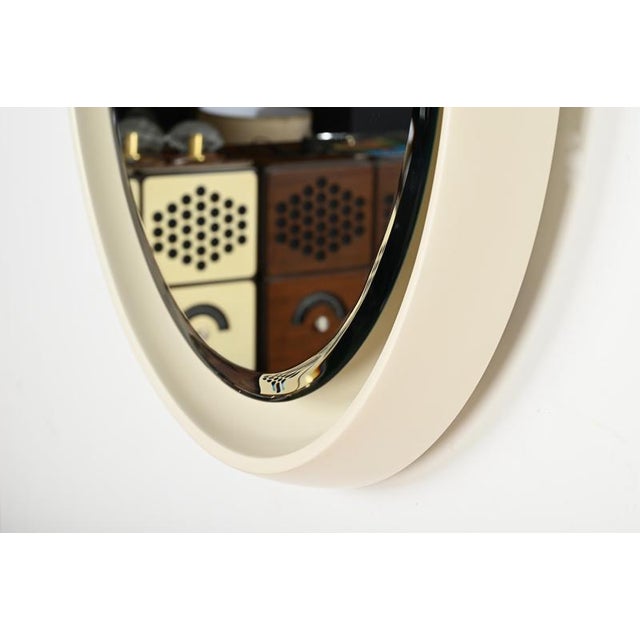 Large Italian Round Backlit Beveled White Mirror in Wood, Italy, 1970s For Sale - Image 3 of 17