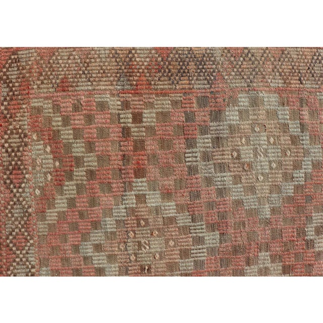 Orange Colorful Vintage Turkish Embroidered Flat-Weave in Diamond Design in Orange 5'11" X 7'6" For Sale - Image 8 of 11