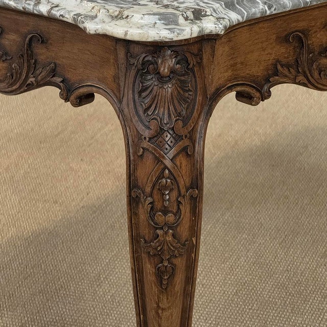 Antique French Régence Style Carved Oak Sainte Anne Marble End Table For Sale - Image 14 of 18