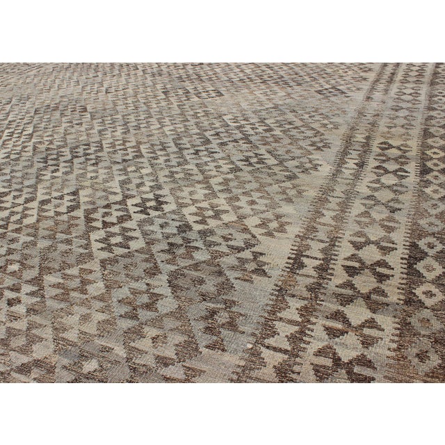2010s Large Tribal and Modern Kilim in Charcoal, Brown, Silver Blue, Silver and Gray For Sale - Image 5 of 7