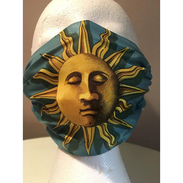 Gold Handmade Hermes Vintage Dies et Hore Sun Silk Scarf Masque For Sale - Image 8 of 9