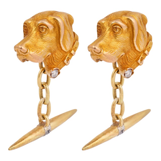 Vintage 18k Yellow Gold Cocker Spaniel Dog Cufflinks, A Pair For Sale