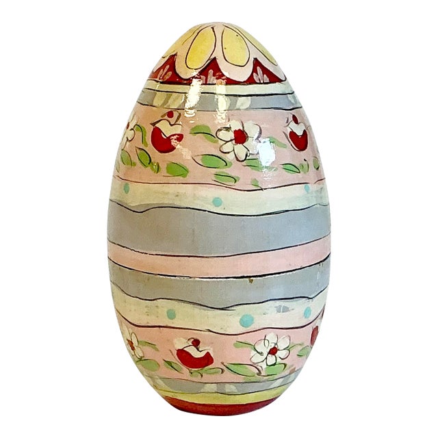 1950s Vintage Russian Boho Chic Small Hand Carved Wooden Egg For Sale