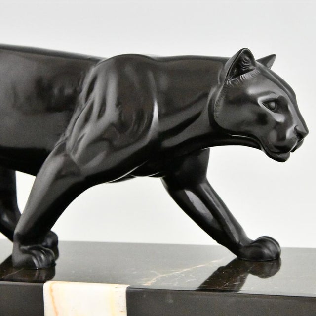 Black M. Leducq, Art Deco Panther, 1930, Metal on Marble Base For Sale - Image 8 of 11