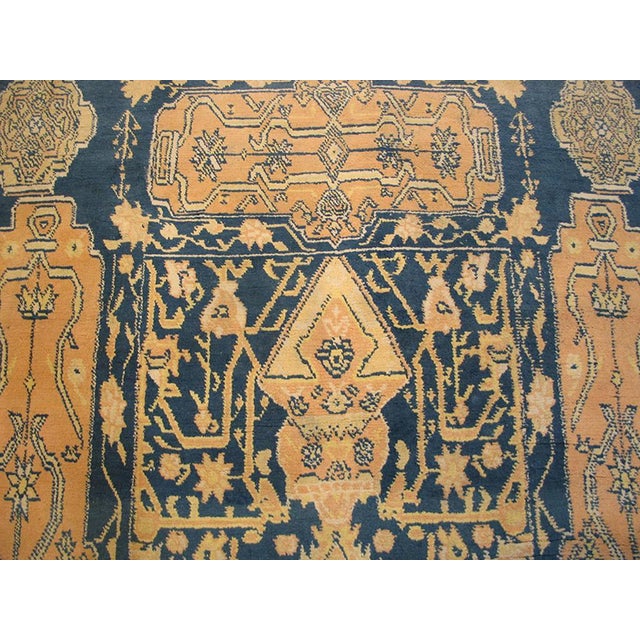 1930s 1930s Teal Blue Geometric Antique Indian Cotton Agra Rug 4' X 6'6" Handknotted Carpet For Sale - Image 5 of 18