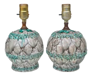 Mid-Century Modern Atomic Marbled Pearl Orbital Table Lamps - a Pair