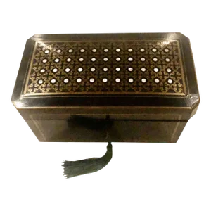 19th Century French Black Lacquer, Mother of Pearl and Brass Inlay Tea Caddy