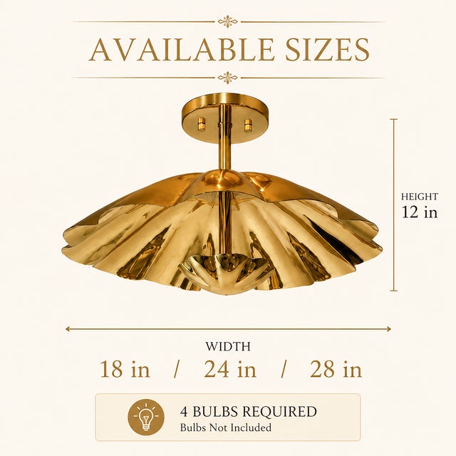 Not Yet Made - Made To Order Brass Scallop Ceiling Light, Hollywood Regency Semi Flush Mount, Handmade Clam Shell Ceiling Lamp, Art Deco Gold Brass Fixture 28 Inch For Sale - Image 5 of 13