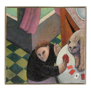 1980s Robert Jessup Card Game Oil Painting