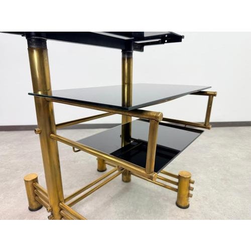 Hungarian Postmodern Brass and Smoked Glass Rolling Hi-Fi Media Stand, 1970s For Sale - Image 9 of 13