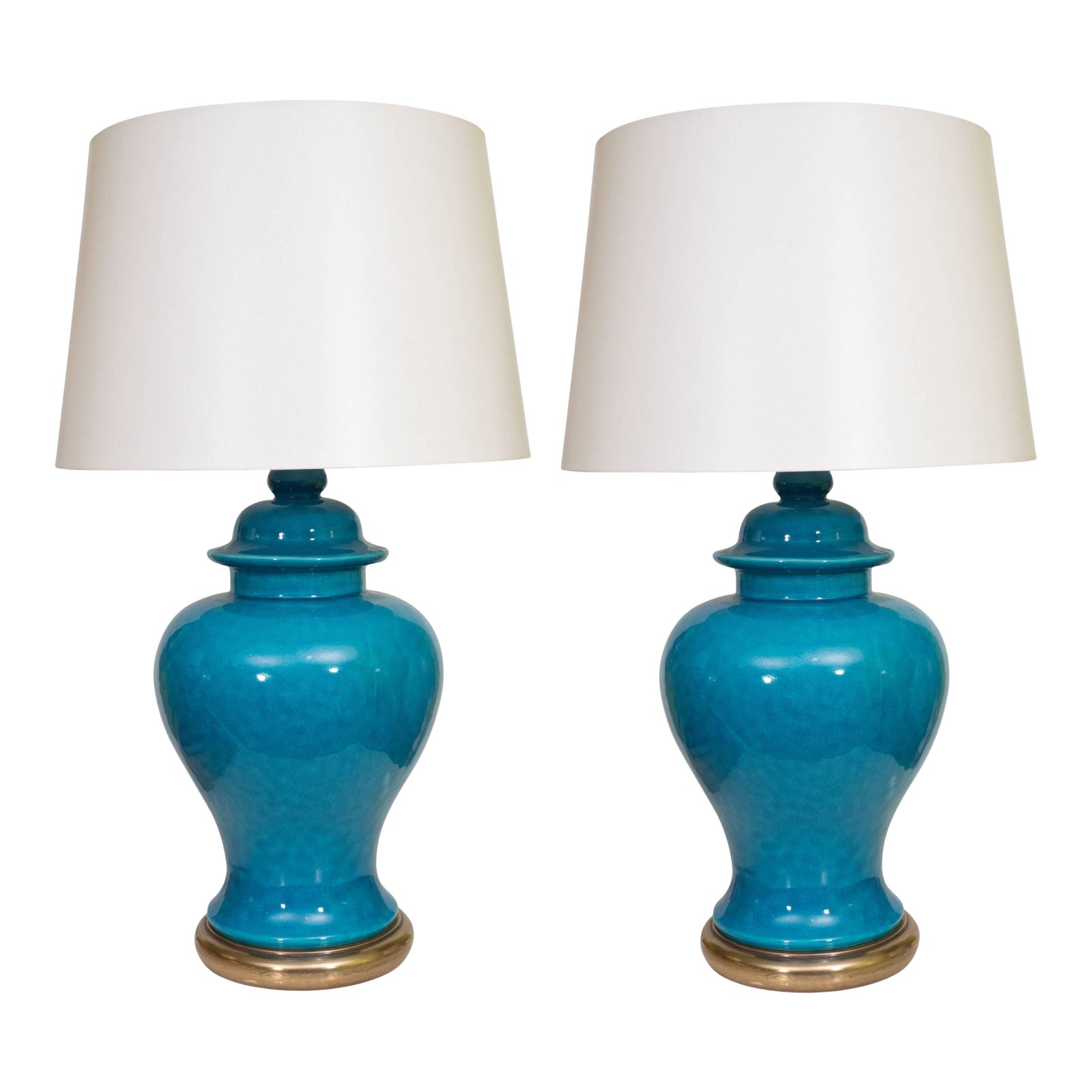 MidCentury Ceramic Blue Lamps A Pair Chairish