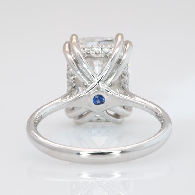 Silver 5Ct Lab Diamond Ring With Sapphire Accent and Natural Diamonds Halo in 14k Gold, Size 6.75 For Sale - Image 8 of 9