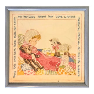 Vintage Baby Girl Blessing Framed Needlework Art For Sale