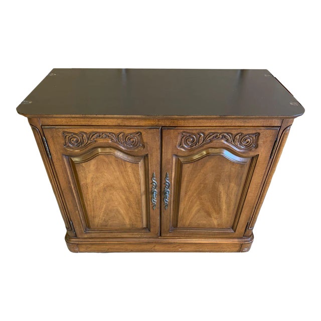 Mid 20th Century Drop Fold Out Dry Bar Tea Serving Cart With Cabinet For Sale