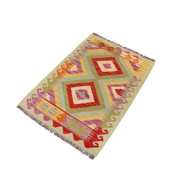 Rustic Southwestern Turkish Kilim Blue Red Hand-Woven Wool Rug For Sale - Image 3 of 9
