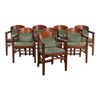 Art Nouveau Dining Chairs with Suede Upholstery from Schuitema, Set of 8 For Sale