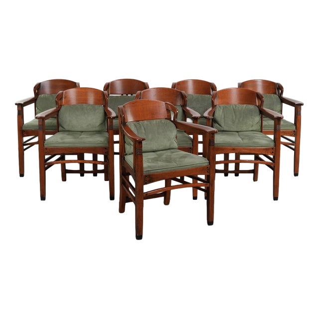 Art Nouveau Dining Chairs with Suede Upholstery from Schuitema, Set of 8 For Sale