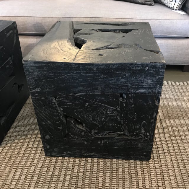 Organic teak cube makes a perfect side table or use multiples for a coffee table as shown. The finish is a weathered back...