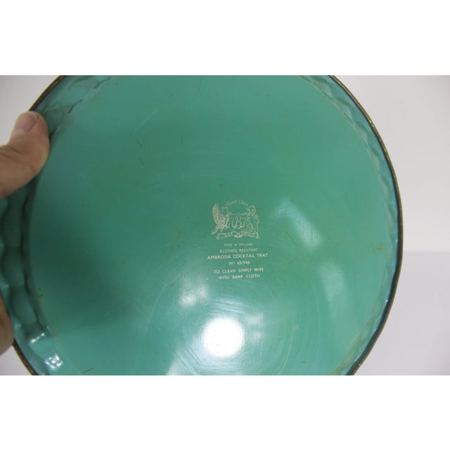 Vintage Turquoise Blue Decorated Metal Cocktail Drinks Tray Made by Baret Ware For Sale - Image 10 of 10