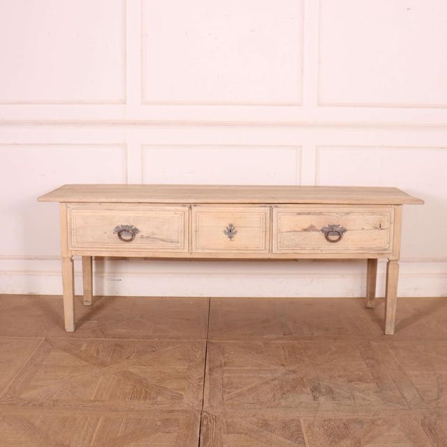 Late 19th C Portuguese bleached chestnut 3 drawer dresser base. 1880 This piece is designed in the style of the selected...