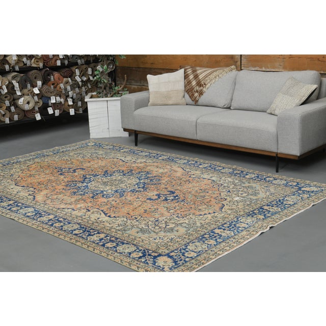 1970s Vintage Turkish Oushak Handmade Wool Cotton Orange Area Rug For Sale - Image 4 of 12