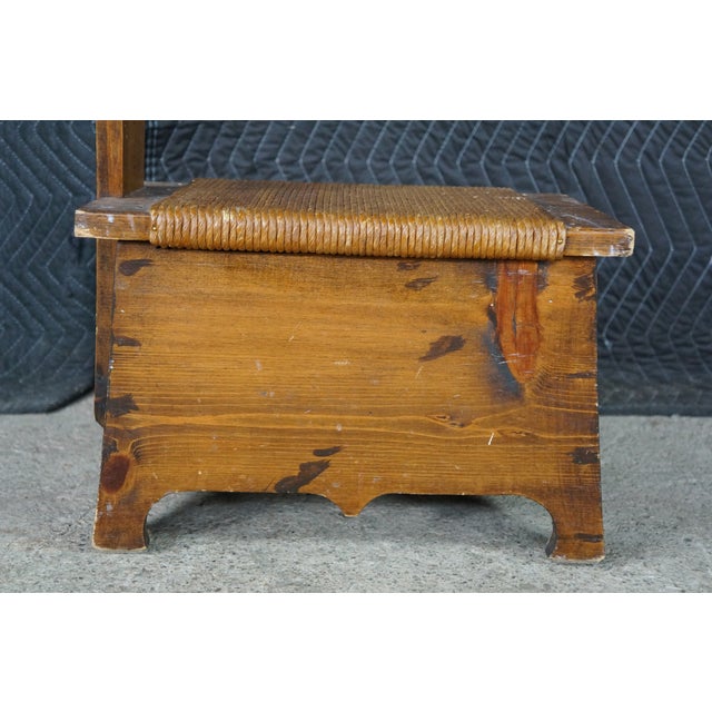 Antique Primitive Shaker Style Spinning Chair Rush Stool Bench Seat Folk Art 37" For Sale - Image 9 of 18