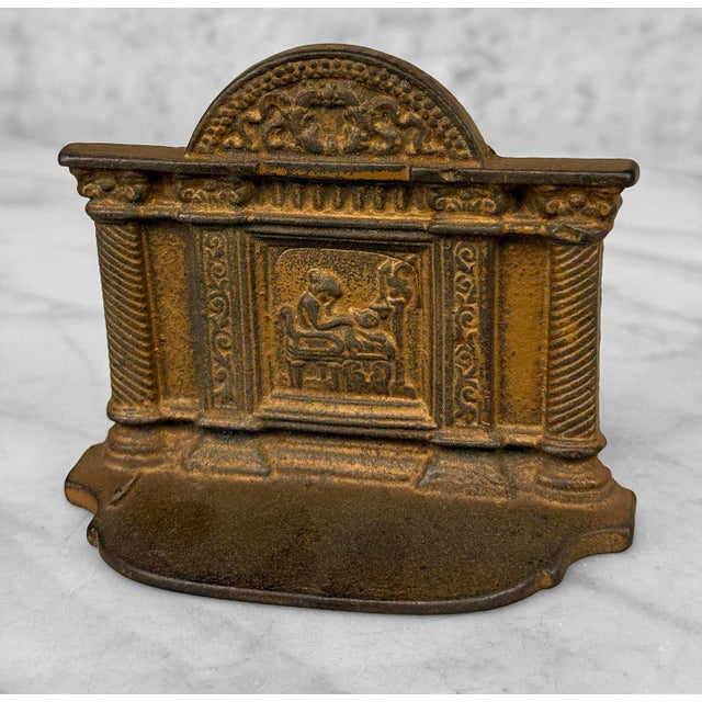 Metal Antique Neoclassical Cast Iron "Penelope at Her Loom" Library Bookends - A Pair For Sale - Image 7 of 9