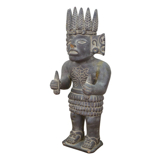 Folk Art Vintage Terracotta Pottery Mayan God Maize Corn Sculpture Statue 19" For Sale - Image 3 of 14