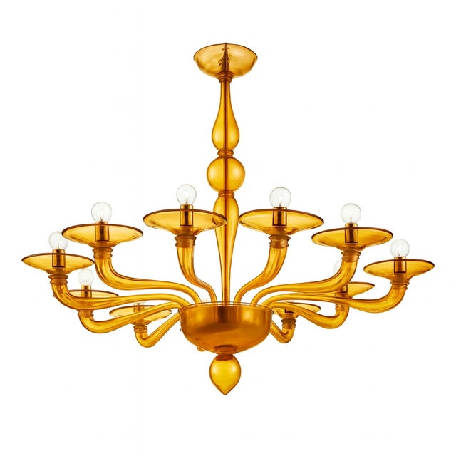 Mid-Century Modern Italian Contemporary Amber Murano Style Glass Chandelier For Sale - Image 3 of 6