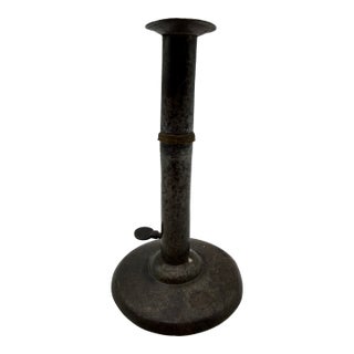 A Antique Pennsylvania Folk Art Iron and Brass Hog Scraper Candle Stick, Circa 1830's For Sale